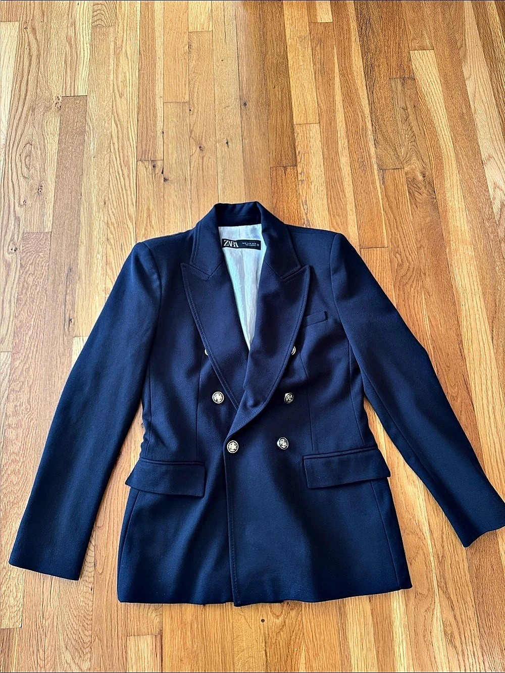 Zara Tailored Double-Breasted Blazer Dark Blue Medium Like New